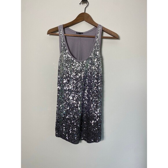 Express Sequin Tank Top Silver Ombre Small Petite S - Picture 1 of 6